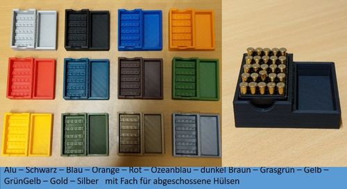 Munitionsentnahmehilfe –Box für KK Munition mit Hülsenfach Farbe nach Wunsch
